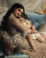 Emile Munier - portrait of a mother and daughter